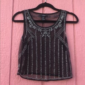 Forever 21 Embroidered black sheer crop top